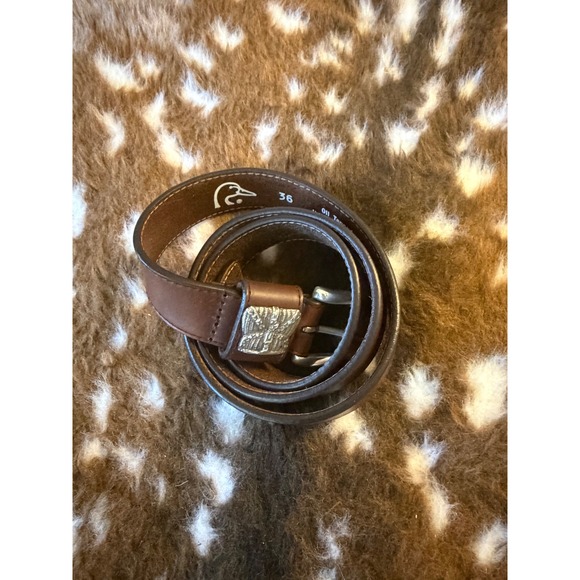 Ducks Unlimited Mens Oil Tanned Harness Leather Belt Brown Silver Buckle 36 - Picture 4 of 4